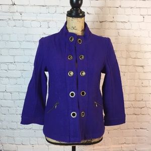 Tria Blazer Purple Wool Jacket Silver Grommet Details Small